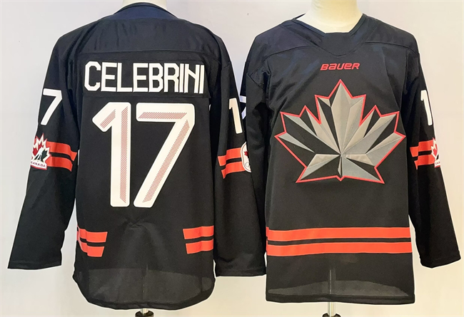 Men's Black Canada Hockey #17 Macklin Celebrini Stitched Jersey